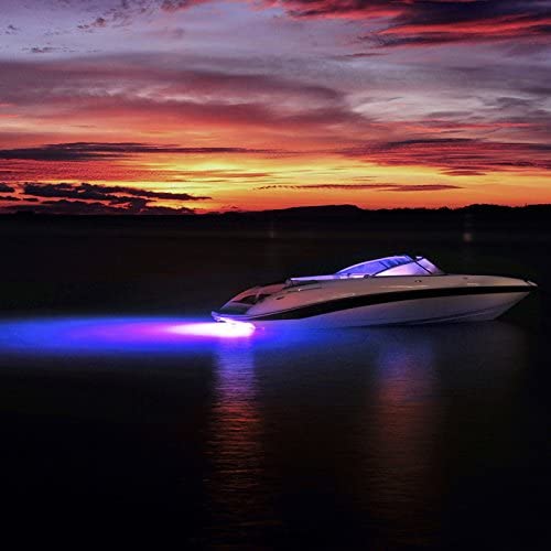 Boat with blue underwater lights