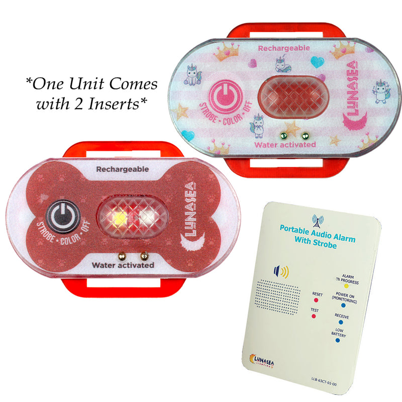 Lunasea Child/Pet Safety Water Activated Strobe Light w/RF Transmitter  Portable Audio/Visual Receiver - Red Case [LLB-63RB-E0-K1]